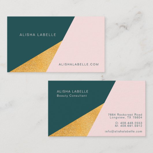 エレガント&トレンディー幾何学的ピンク、緑、金ゴールド 名刺 (正面/裏面)
