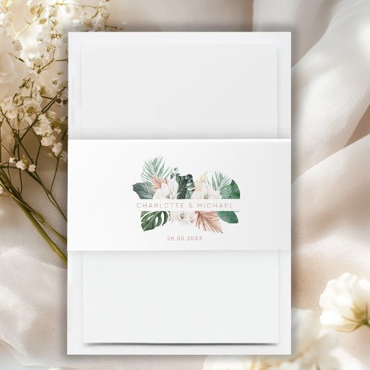 エレガント，トロピカル，葉結婚色 招待状ベリーバンド