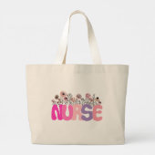 エレガント「ナース」タイポグラフィとフローラ鮮やか ラージトートバッグ (裏面)
