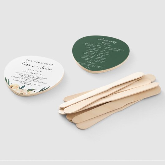 エレガント ニュートラル ウォーターカラー フローラル ウェディング プログラム ハンドファン (組立なし)