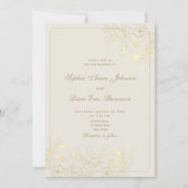 エレガント ニュートラル ゴールド フローラル ウェディング 招待状 (正面)