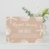 エレガント ニュートラル ビーチ シェル ブライダル シャワー 招待状 (スタンド正面)