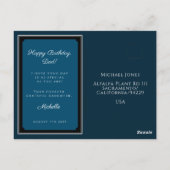 エレガント ネイビーブルー "お誕生日おめでとう、お父さん" ポストカード (裏面)