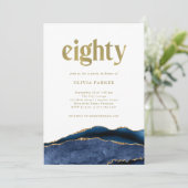 エレガント ネイビーブルー アゲートとゴールド | 80歳の誕生日 招待状 (スタンド正面)