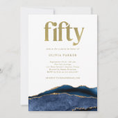 エレガント ネイビーブルー アゲート ゴールド | 50歳の誕生日 招待状 (正面)