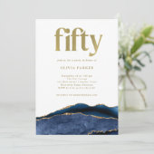 エレガント ネイビーブルー アゲート ゴールド | 50歳の誕生日 招待状 (スタンド正面)