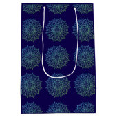 エレガント ネイビーブルー グリーン マンダラ 誕生日 ミディアムペーパーバッグ (裏面)