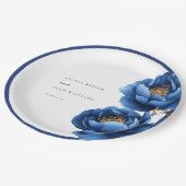 エレガント ネイビーブルー ゴールド フラワー ウェディング ペーパープレート (アングル)