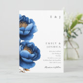 エレガント ネイビーブルー ゴールド フラワー ウェディング 招待状 (スタンド正面)
