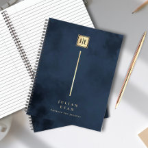 エレガント ネイビーブルー ゴールド モノグラム スパイラル