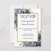 エレガント ネイビーブルー ゴールド ユーカリ ローズ RSVP 招待状 (正面)