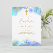 エレガント ネイビーブルー ゴールド 洗礼 誕生 招待状 (スタンド正面)