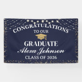 エレガント ネイビーブルー ゴールド 2026年卒業 横断幕 (横)