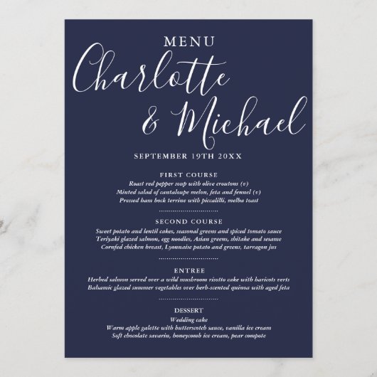 エレガント ネイビーブルー サイン Wedding Menu メニュー (正面)