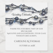 エレガント ネイビーブルー パール ウォーターカラー モダン ウェディング ワインラベル (シングルラベル)