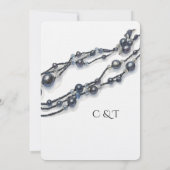 エレガント ネイビーブルー パール ウォーターカラー モダン ウェディング 招待状 (裏面)