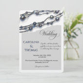 エレガント ネイビーブルー パール ウォーターカラー モダン ウェディング 招待状 (スタンド正面)