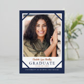 エレガント ネイビーブルー ホイル 卒業発表カード 箔招待状 (立ち正面)