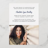 エレガント ネイビーブルー ホイル 卒業発表カード 箔招待状 (裏面)