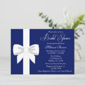 エレガント ネイビーブルー ホワイト リボン ブライダルシャワー 招待状 (スタンド正面)