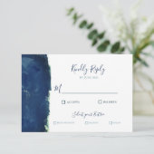 エレガント ネイビーブルー 水彩画 出欠カード (スタンド正面)