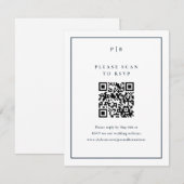 エレガント ネイビーブルー 結婚式QRコード RSVPカード (正面/裏面)