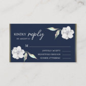 エレガント ネイビーブルー 花柄 結婚式 返信カード エンクロージャーカード (正面)