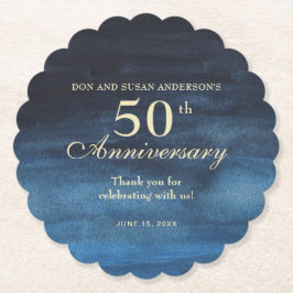エレガント ネイビーブルー 50周年結婚記念日 ペーパーコースター