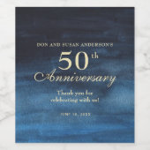 エレガント ネイビーブルー 50周年結婚記念日 ワインラベル (シングルラベル)