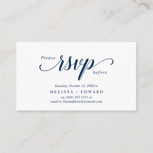 エレガント，ネイビーブルー， RSVP応答，返信 エンクロージャーカード (正面)