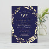 エレガント ネイビー ゴールド 水彩 15歳の誕生日 招待状 (スタンド正面)