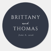 エレガント ネイビー ミニマル カリグラフィー ラウンドシール (正面)