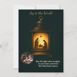 エレガント ネイビー ランタン クリスマスプレゼント  キリスト教 ナビティシーン シーズンカード