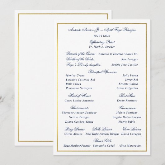 エレガント ネイビー 偽金枠 オーダーメイド アントラージ 招待状 (正面/裏面)