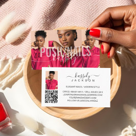 エレガント ネイル サロン スクリプト モノグラム フォト QR コード 名刺