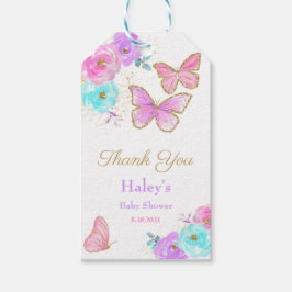 エレガント.バタフライウォーターカラーベビーシャワー ギフトタグ