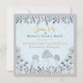エレガント パステルブルー 女性史月間ランチョン 招待状 (正面)