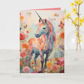 エレガント パステル ピンク マジカル ユニコーン 折りたたみ カード (黄色い花)