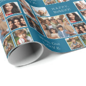 エレガント, パーソナライズされた9-モダンフォト誕生日ブルー ラッピングペーパー (ロールコーナー)