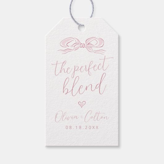 エレガント パーフェクト ブレンド ピンク ボウ ブライダル シャワー ギフトタグ (正面)