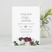 エレガント パープル アイボリー フラワーブーケ ウェディング 招待状 (スタンド正面)