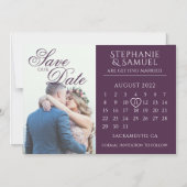 エレガント パープル ウェディング カレンダー セーブ・ザ・デート マグネット (正面)