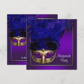 エレガント パープル ゴールド マスカレードパーティー ご招待状 招待状 (正面/裏面)