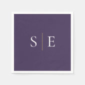 エレガント パープル ゴールド モノグラム ミニマリスト スタンダードカクテルナプキン (正面)