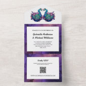 エレガント パープル ゴールド 孔雀 フォト エコ QR ウェディング オールインワン招待状 (内側)