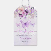 エレガント パープル バタフライ 1歳 誕生日パーティー ギフトタグ (正面)