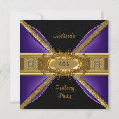 エレガント パープル ブラック ゴールド 誕生日パーティー 招待状 (正面)