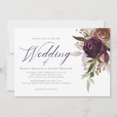 エレガント パープル プラム フラワーチック スクリプト ウェディング 招待状 (正面)