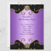 エレガント パープル ライラック ブラック ゴールド フローラル 誕生日 招待状 (裏面)