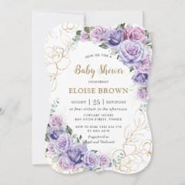 エレガント パープル ライラック ラベンダー ローズ ベビー シャワー 招待状